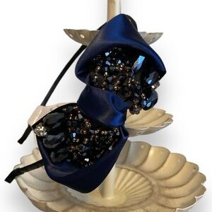 Ole Bow Headband Beaded Rhinestone Hand Crafted Navy New